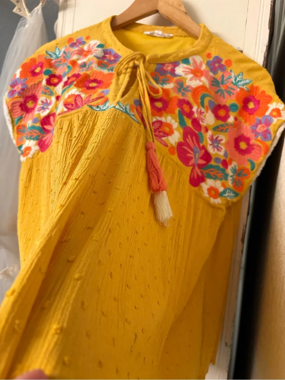 THML Mustard Yellow Embroidered Boho Top - Picture 2 of 5